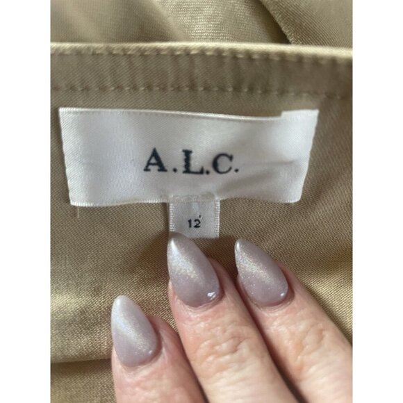 $551 A.L.C. Women's Beige Verona Asymmetric-Hem Midi Fit & Flare Dress Size 12 - Picture 15 of 15